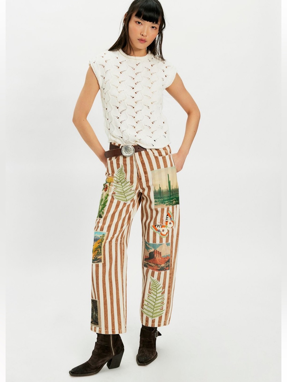 NWT Free People X Denim And Bone Roadtrip Striped Jeans Size XS (24)